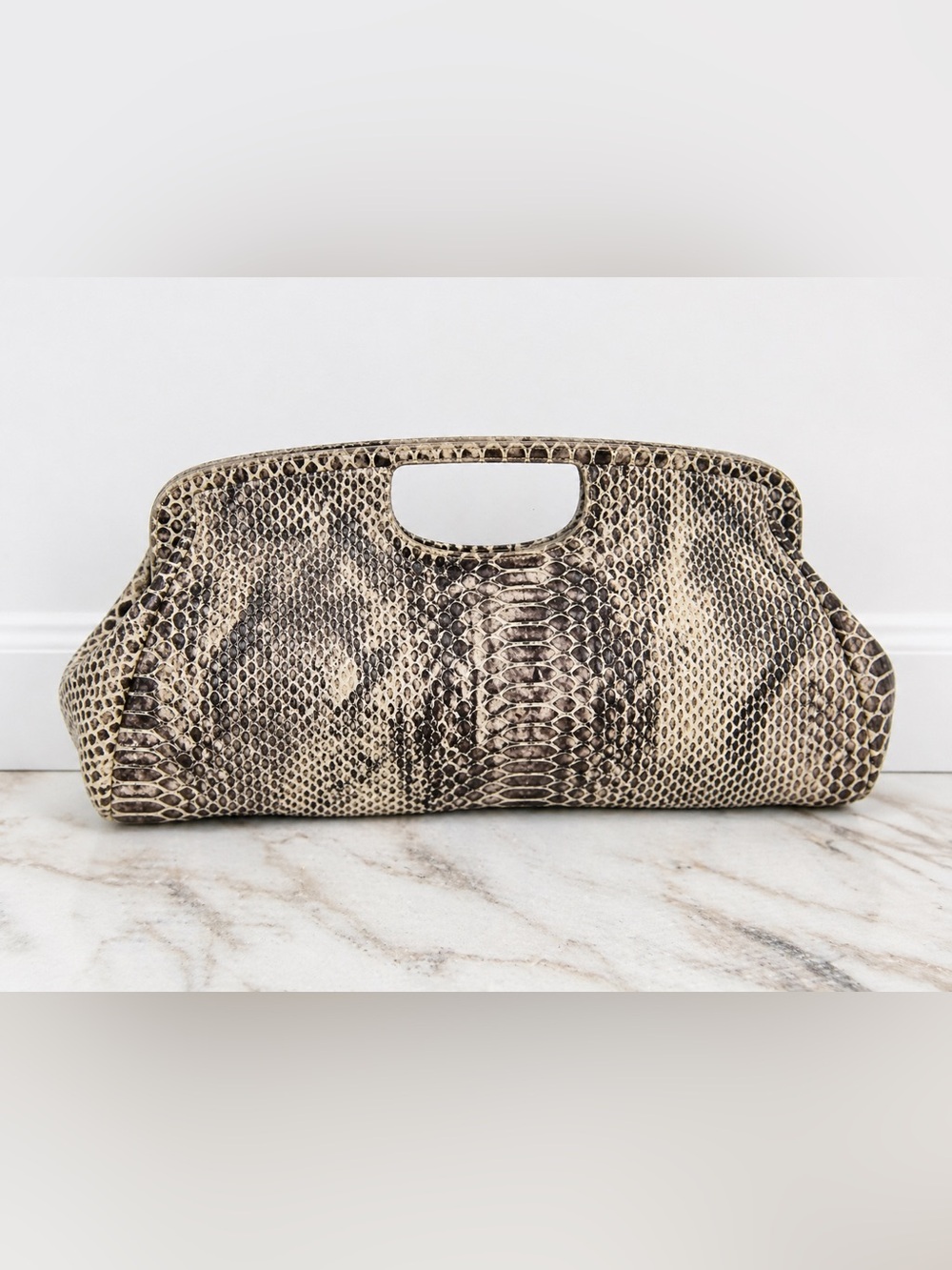 Elliott Lucca 100% Leather Snakeskin Embossed Clutch Bag Neutral Taupe